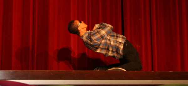 Bow Down  Sophomore Morgan Thompson performs in the talent show with a one of a kind dance.  His dance earned him the first-place award. The “Think Outside the Box” talent show took place on Nov. 17 and raised money in conjunction with the “One Homeless Night” event. 