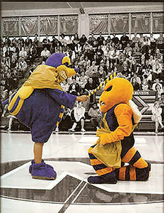 The old mascot making way for the new and current mascot.