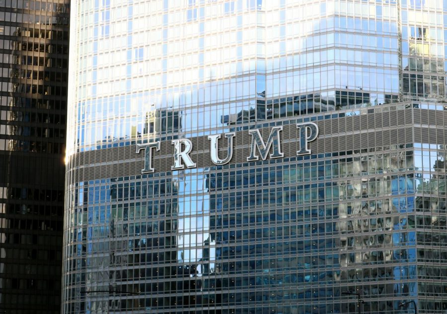 Trump tower hovers over Chicagos skyline, where the two students met.