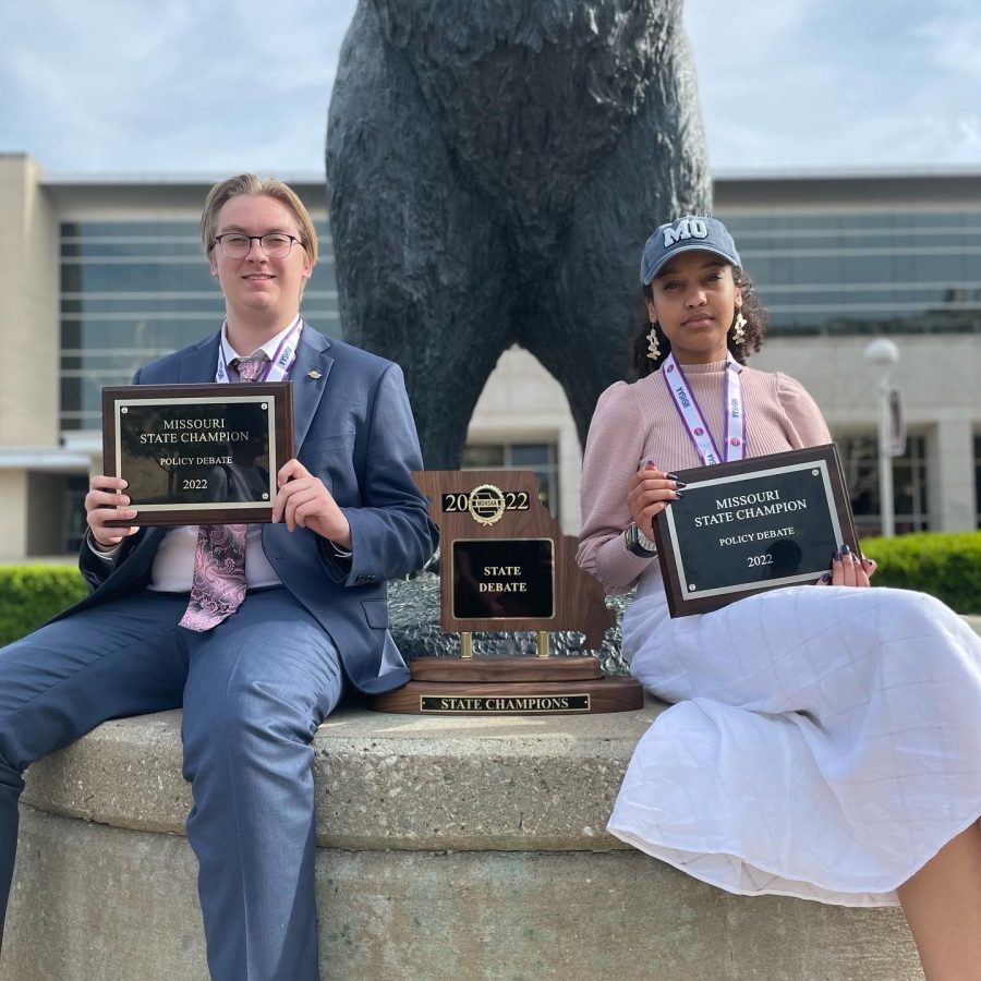 Trent Dixon (Left) and Duaa Mohammed (Right) Holding Plaques Earned For Winning State Debate 
